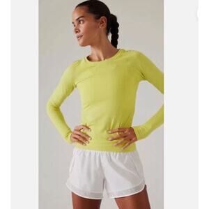 Athleta Momentum Seamless Top Sz L Yellow Long Sleeve Crewneck Running